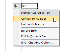 Excel's convert to number popup