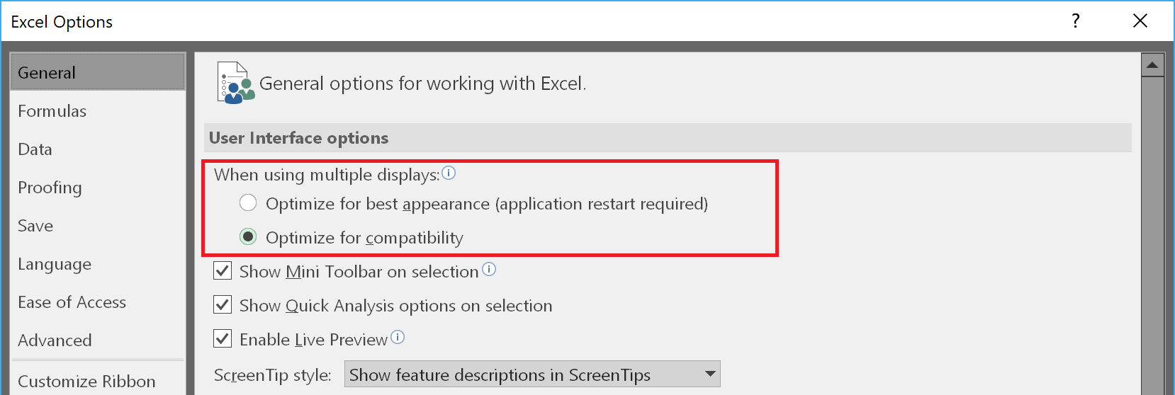 office 365 display settings