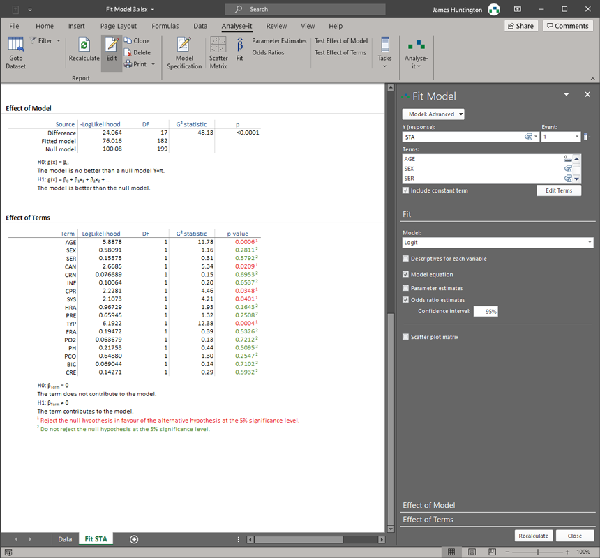 Excel model fitting software statistics